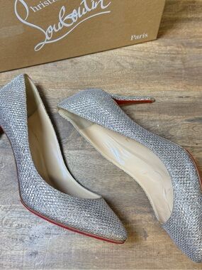 Christian Louboutin Silver Crystal Pointed Pumps with Red Sole